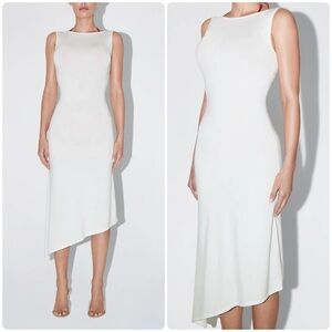 Khy Soft Stretch Asymmetric Midi Dress in Stone 🤍 Small